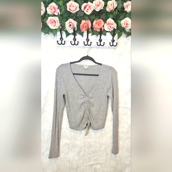 Garage Ruched Tie Long Sleeve Crop Top - Picture 1 of 4